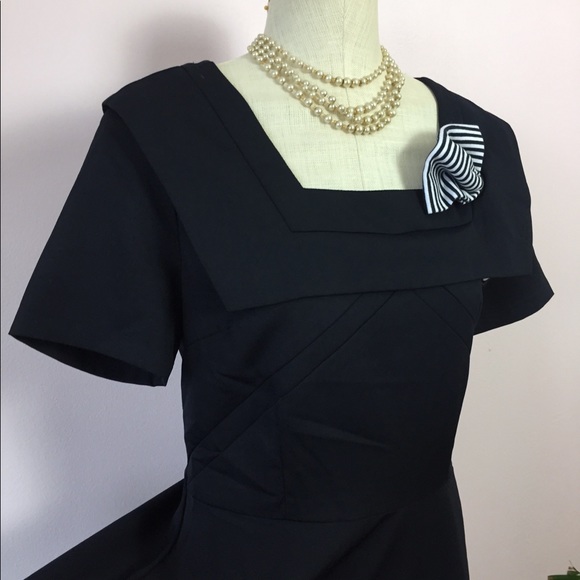 Navy Blue Bettie Page Dress (L-XL) - Picture 4 of 7